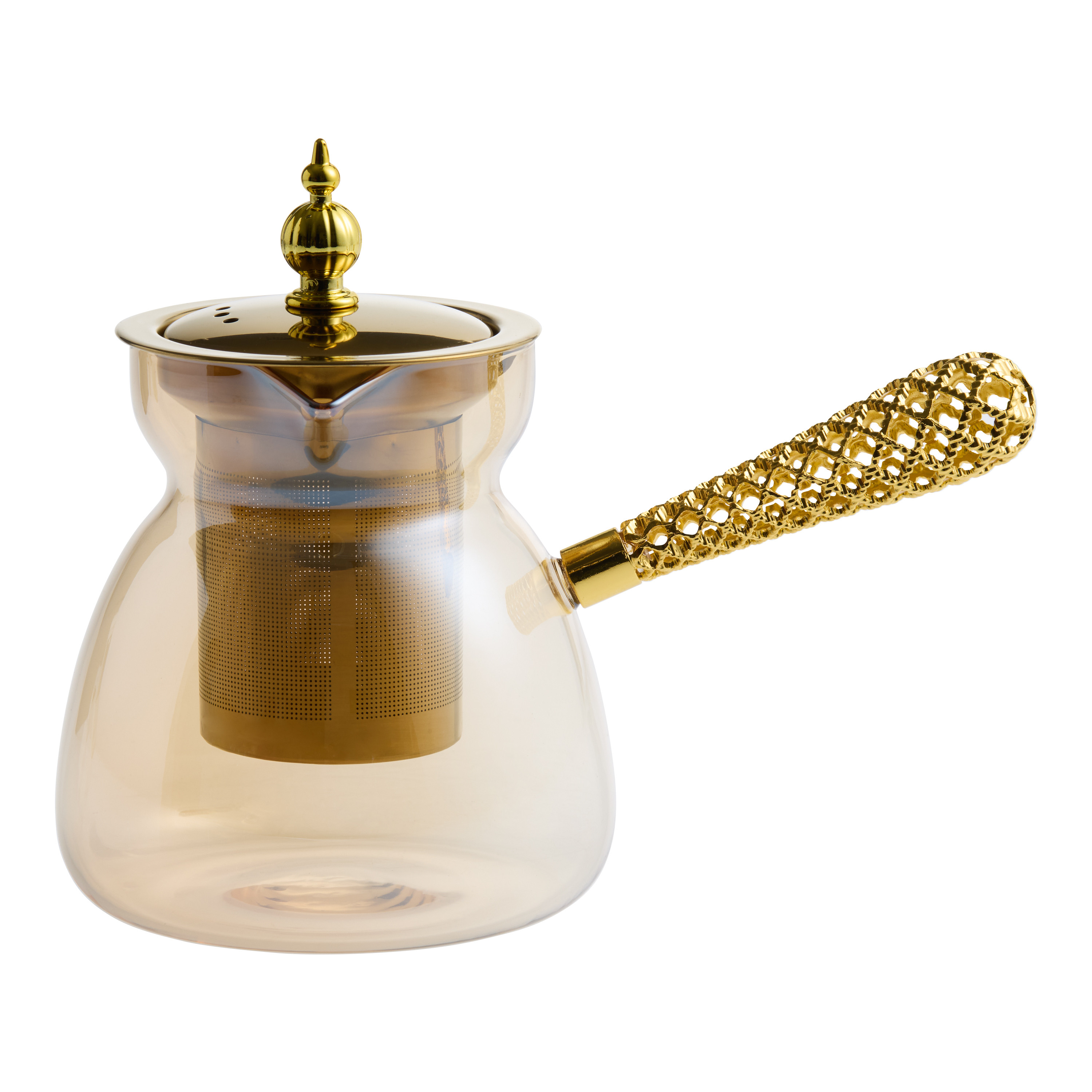 Gold Metal and Glass Faceted Diamond Chai Infuser Teapot | World Market