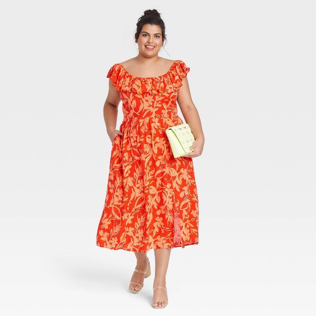 Women's Plus Size Ruffle Short Sleeve Side Slit Dress - Ava & Viv™ | Target