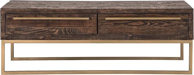 HomeRoots 47" Dark Brown and Gold Metal Coffee Table with Drawer | Amazon (US)