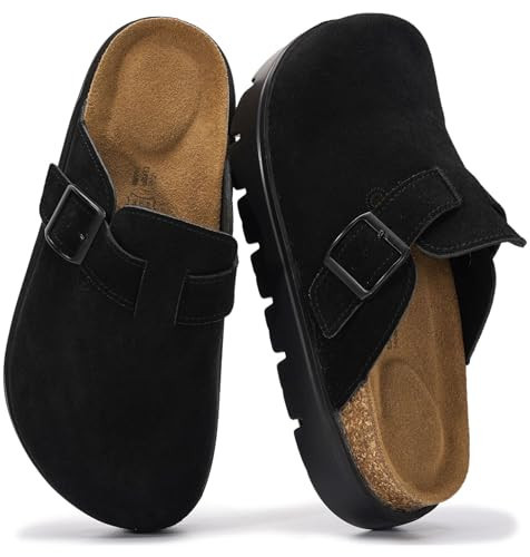 Project Cloud 100% Genuine Leather Platform Clogs for Women Footwear - Memory Foam Arch Support Cork Footbed Casual Shoes & Mules for Women 2026 (Benton Chunky, BLACKMONO, 6.5) | Amazon (US)
