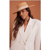 Camel Wide Brim Ribbon Fedora Hat | PrettyLittleThing UK
