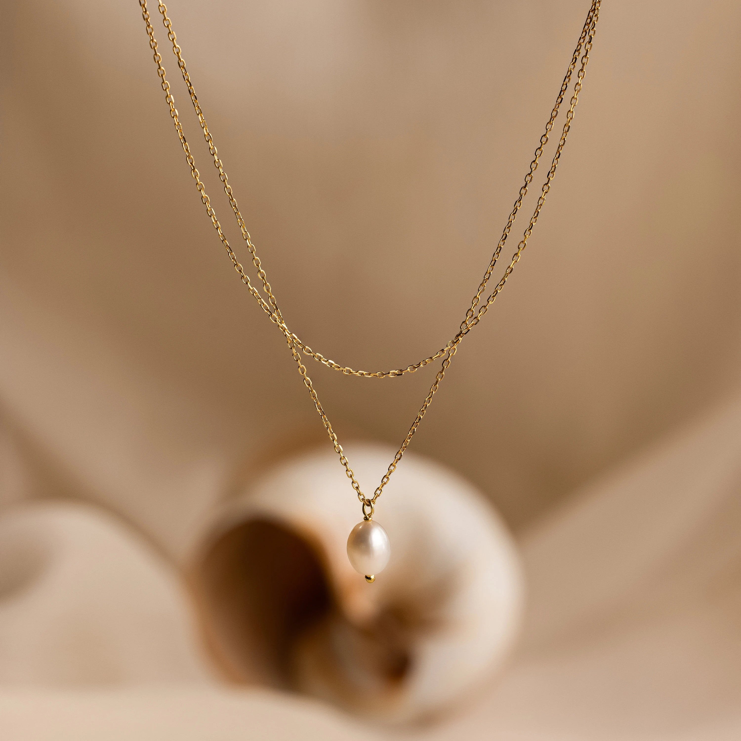 Duo Chain Pearl Necklace | Caitlyn Minimalist