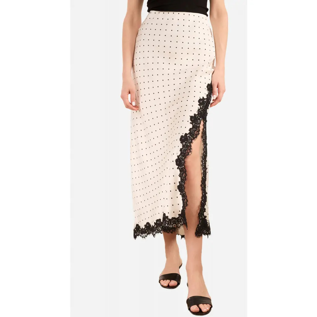 CAMI NYC Teagan Polka Dot Lace Accent Silk Maxi Skirt in Pin Dot at Nordstrom, Size Xx-Small | Nordstrom