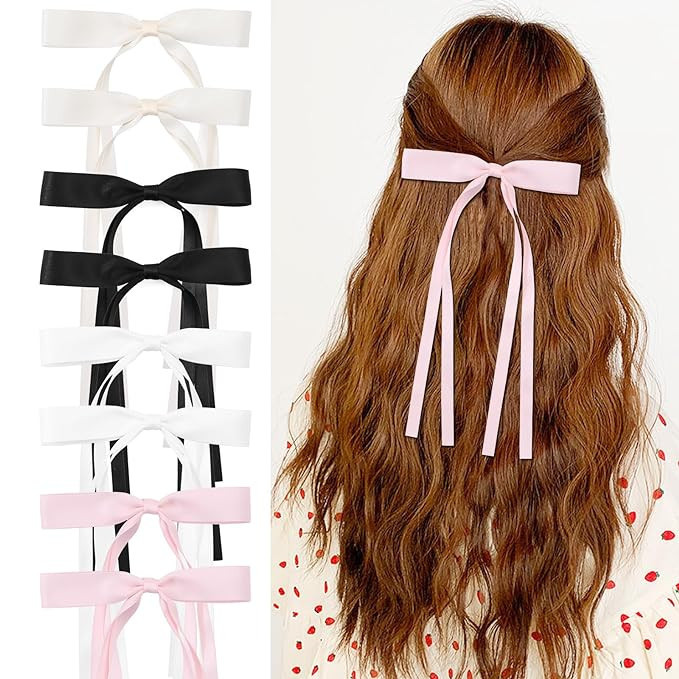 8PCS Hair Bows for Women,Hair Ribbon Hair Bow Clips Hair Ribbons With Long Tassel Tail, Silky Sat... | Amazon (US)