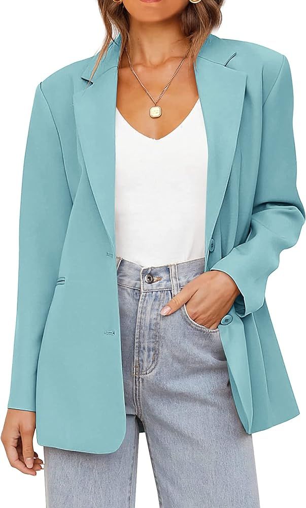 MEROKEETY Womens Casual Blazers Long Sleeve Lapel Open Front Button Work Blazer Jackets with Pock... | Amazon (US)