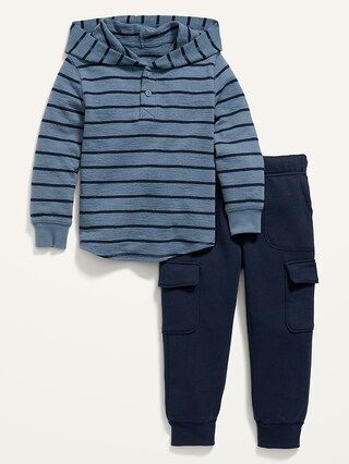 Textured Henley Hoodie and Fleece Cargo Pants Set for Toddler Boys | Old Navy (US)