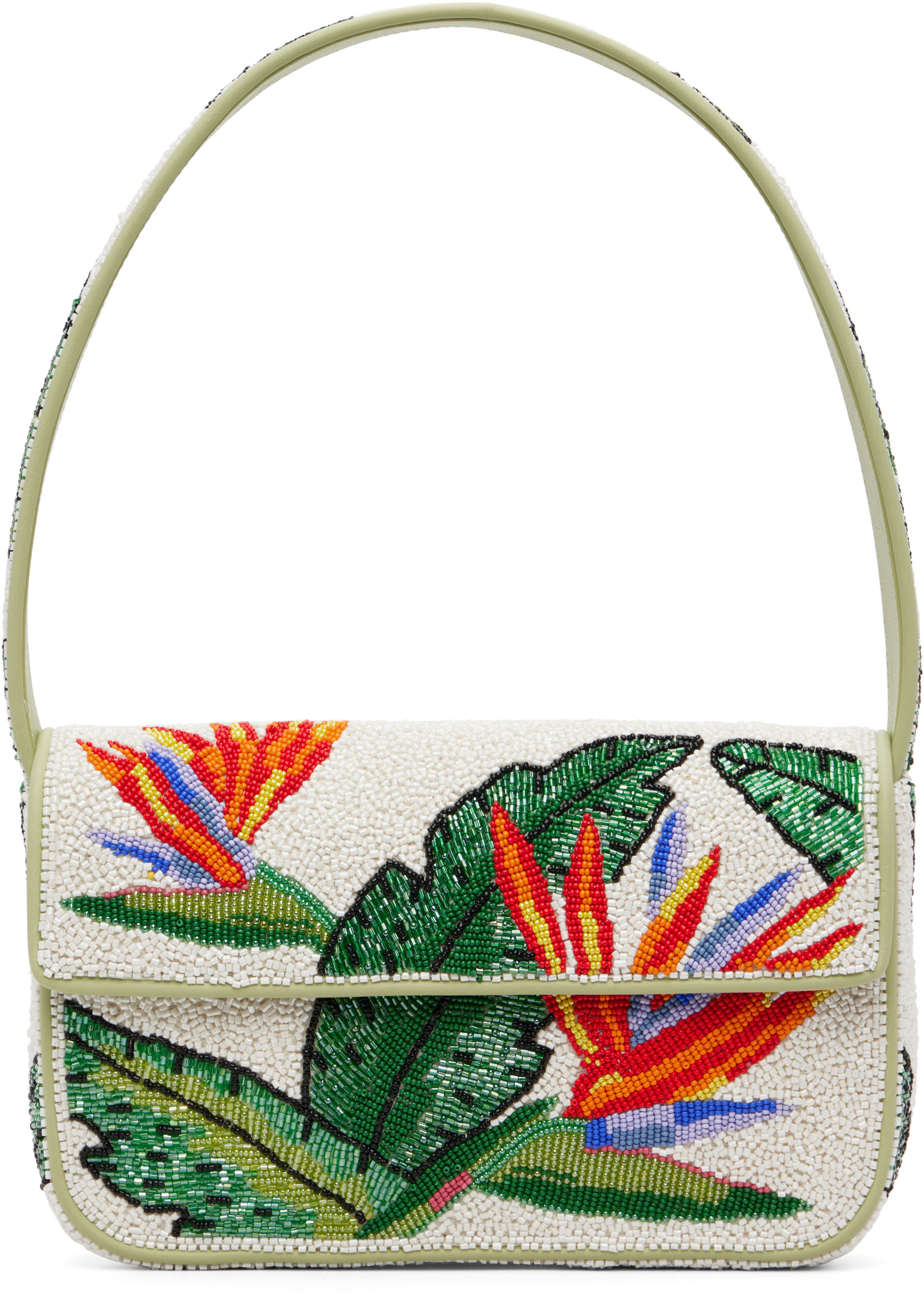Staud White & Green Tommy Beaded Bag | SSENSE