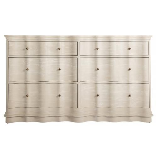 Gabby Meredith Beige Wood Brass Pull Plinth Base Curved 6 Drawer Double Dresser | Kathy Kuo Home