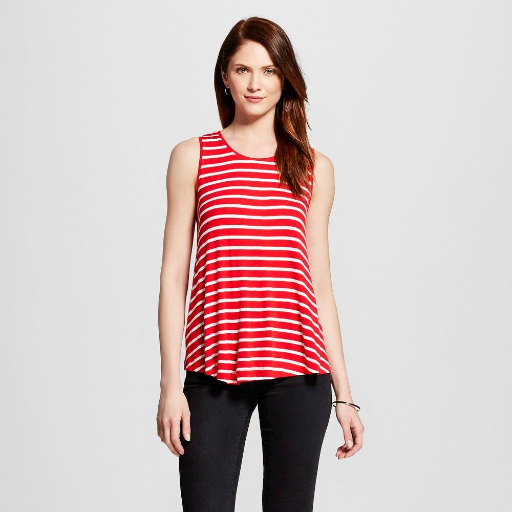 Women's Striped Ribbed Swing Tank Red/White S - Merona, Red/White Stripe | Target