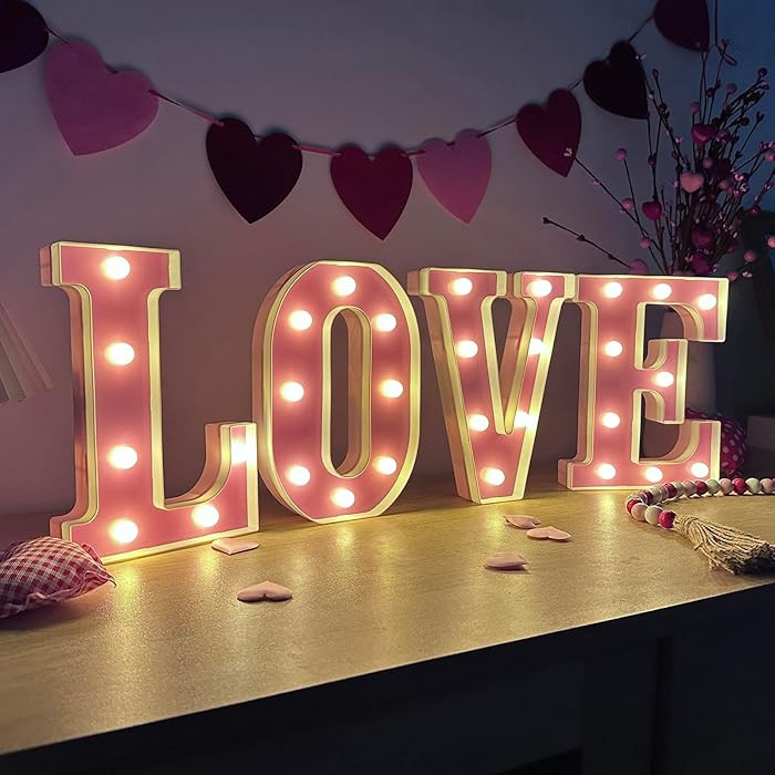 Valentines Day Decorations -4 LED Marquee Light Up Letters "LOVE" for Home Valentines Shelf Mante... | Amazon (US)