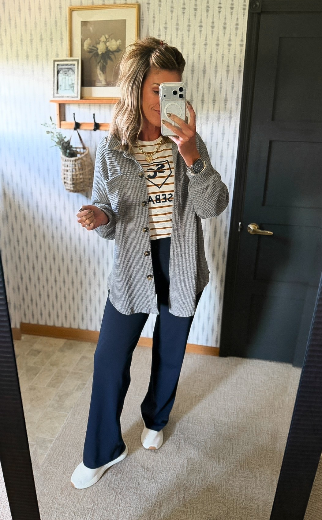 Home long enough to grab a snack and change into my baseball mom OOTD. 
Tee/ small (printed team logo on it)
Button down / medium
Pants/ medium 
Shoes / size down half size

#LTKSeasonal #LTKmomlife #LTKootd