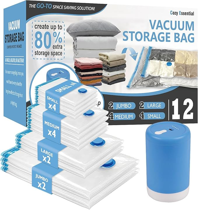 Cozy Essential Travel Vacuum Storage Bags with Portable Electric Pump, Vacuum Seal Space Saver Ba... | Amazon (US)