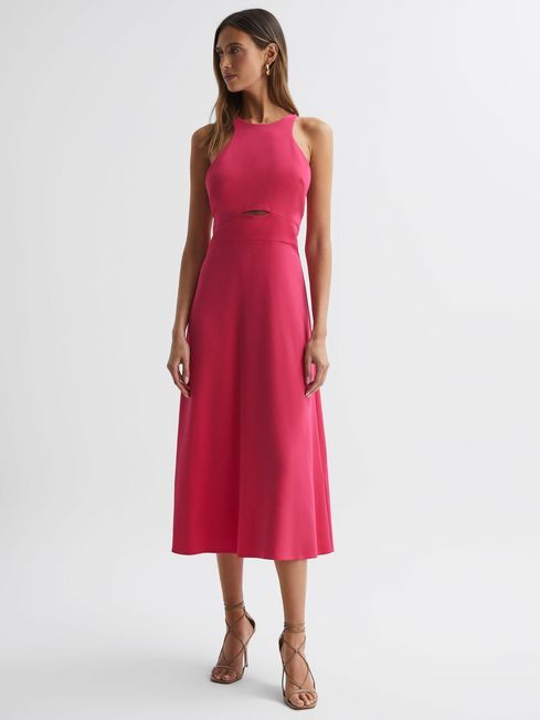 Reiss Pink Vienna Halter Neck Cut Out Midi Dress | Reiss US