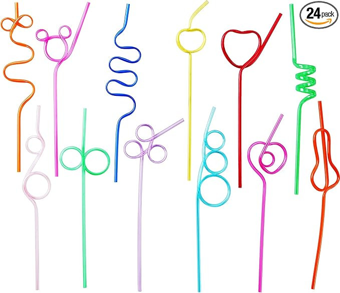 24 Pcs Crazy Straws,12 Assorted Colorful Reusable Plastic Crazy Loop Straws For Birthday Party Or... | Amazon (US)