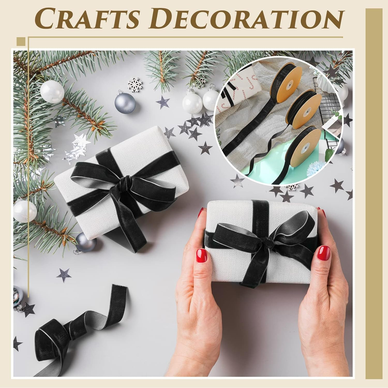 3 Rolls 44 Yards Crushed Velvet Ribbons 0.4 Inch 0.6 Inch 1 Inch Wide Black Crushed Velvet Ribbon... | Amazon (US)