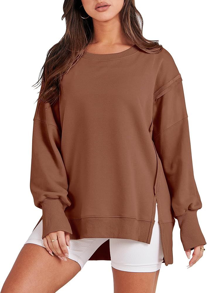 ANRABESS Women's Oversized Sweatshirt Crew Neck Long Sleeve Casual Slit Pullover Top Fall 2024 Te... | Amazon (US)