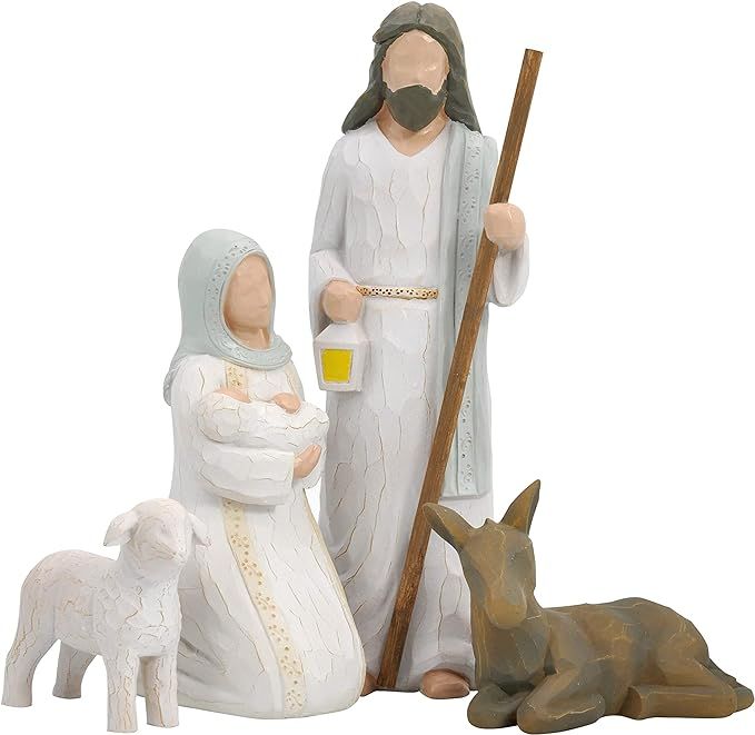 Xmas Decorations Figurines Set - Sculpted Style with Joseph, Mary Hold Baby Jesus, Donkey and a L... | Amazon (US)