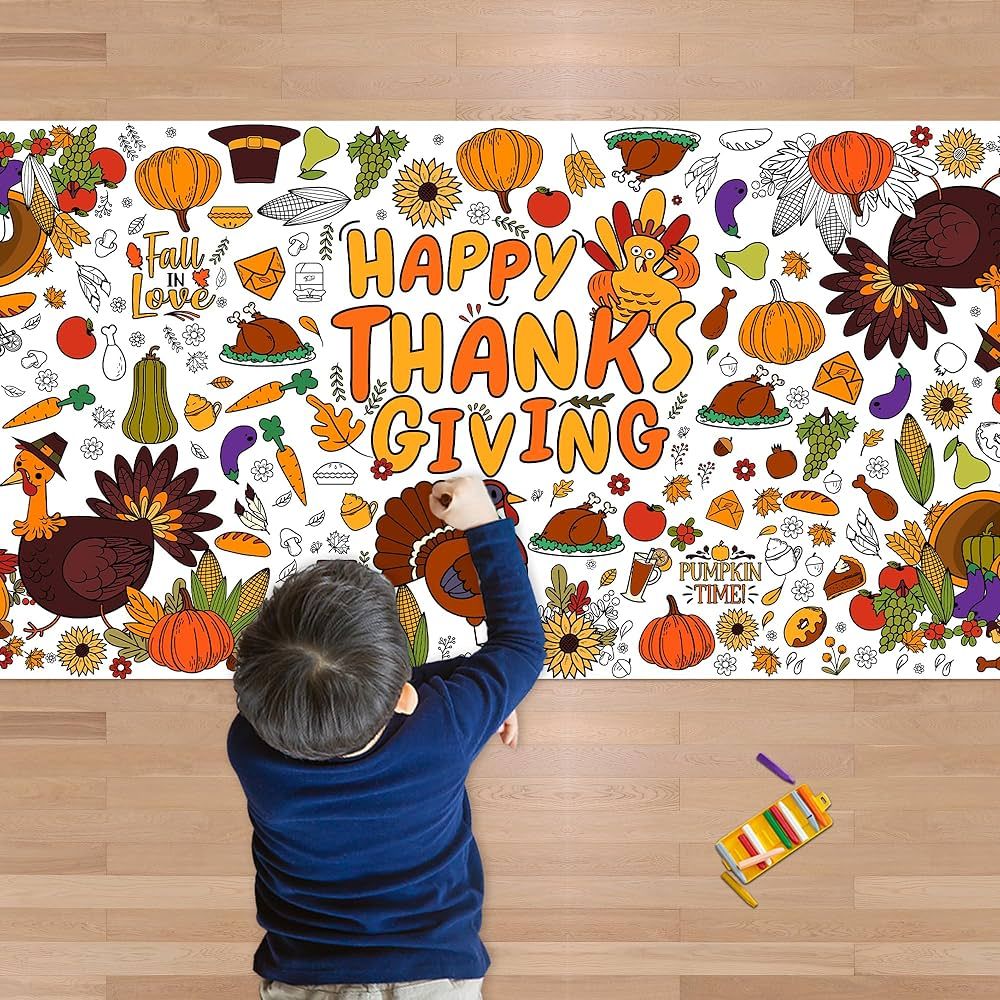OHOME Thanksgiving Giant Coloring Poster/Tablecloth-Thanksgiving Crafts for Kids-30 x 72 Inches J... | Amazon (US)
