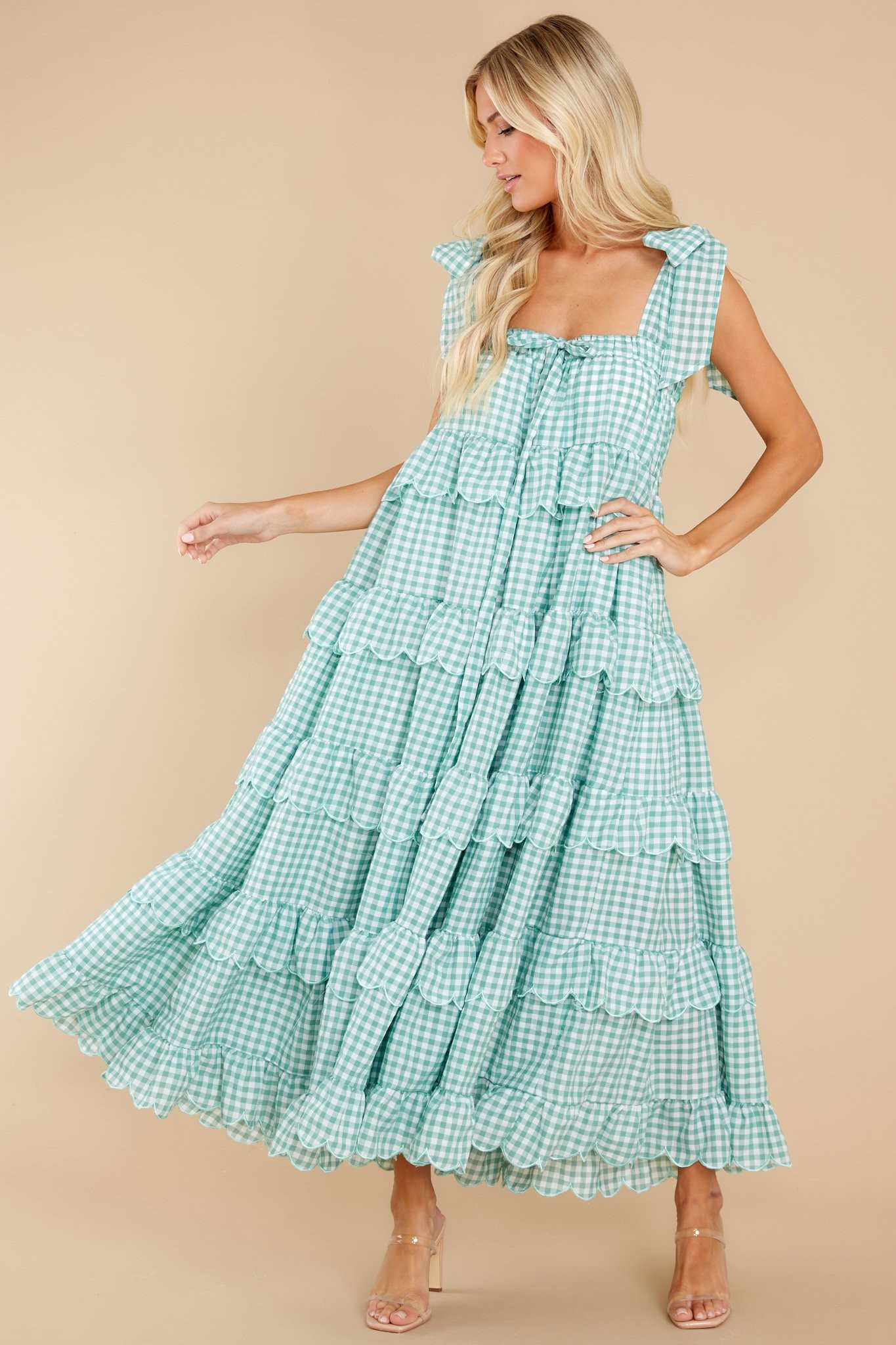 Made To Admire Aloe Green Gingham Dress | Red Dress 