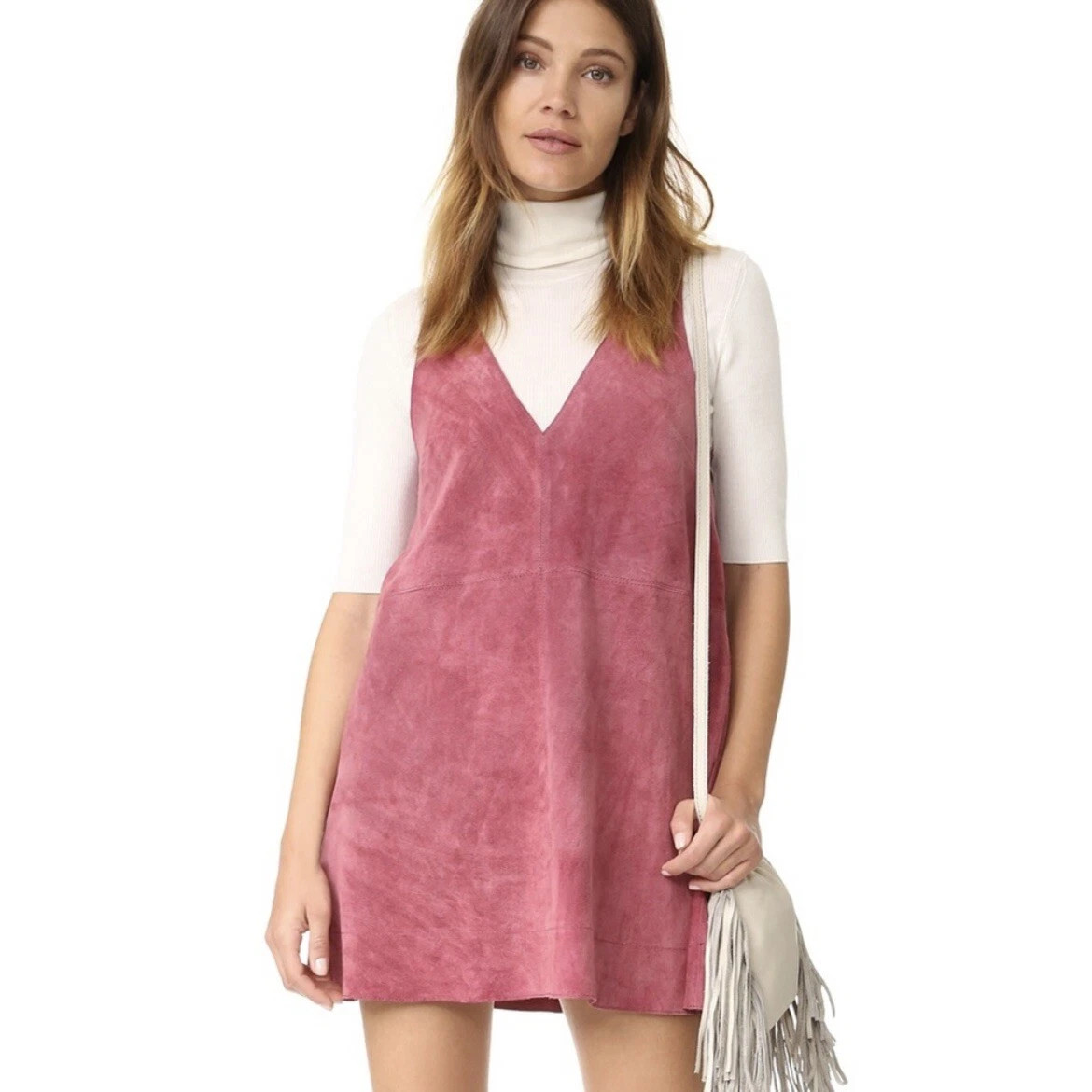 Free People Suede Leather Sleeveless Mini Dress Rose Pink Women’s Size Small | eBay US