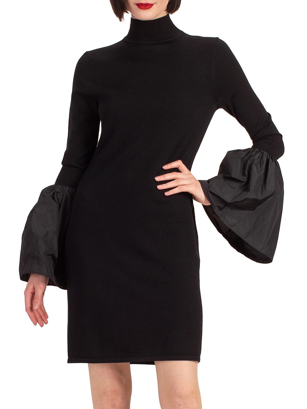 Larissa Merino Wool Bell-Sleeve Turtleneck Minidress | Saks Fifth Avenue