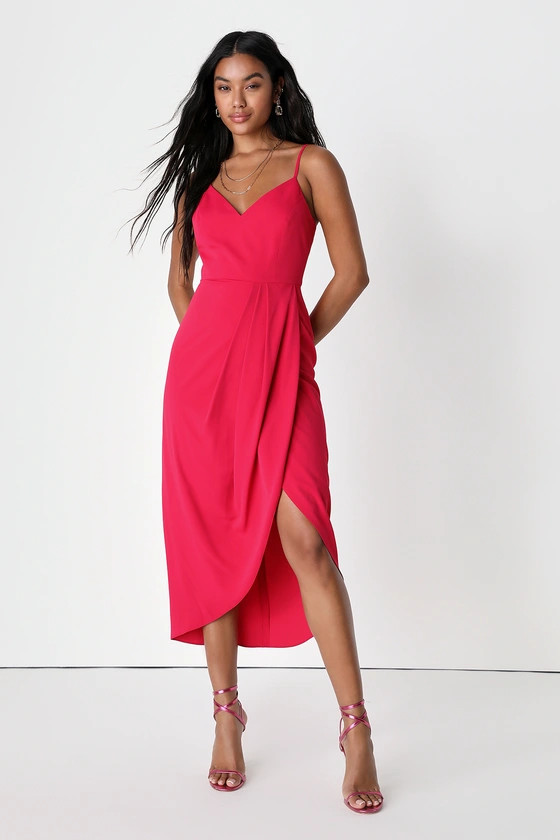 Reinette Hot Pink Midi Dress | Lulus (US)