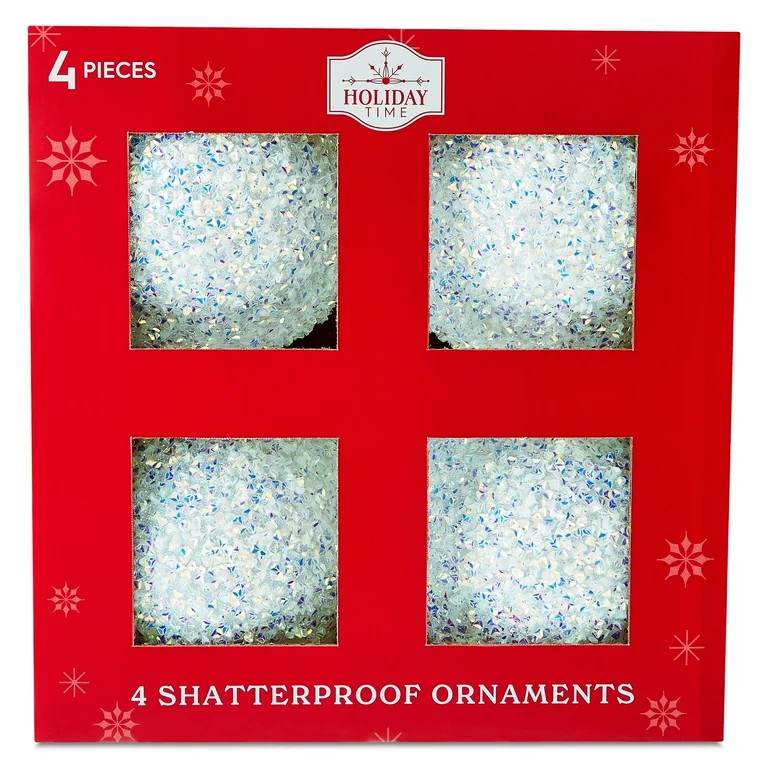 White Foil Glitter Shatterproof Christmas Ornaments, 3.94", 4 Count, by Holiday Time - Walmart.co... | Walmart (US)