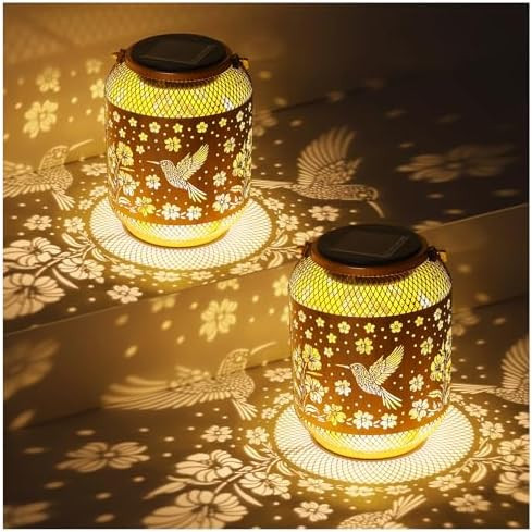 2 Pack Solar Lanterns Outdoor Waterproof Hummingbird Garden Decor Birthday Gifts for Women Mom Gr... | Amazon (US)
