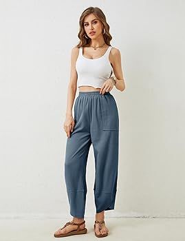 Xiaoxuemeng Womens Baggy Wide Leg Pants Casual Elastic Waisted Palazzo Harem Pants with Pockets | Amazon (US)
