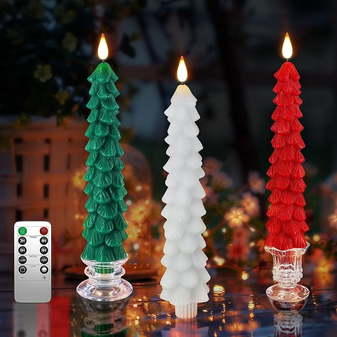 PChero Christmas Tree Candles with Remote Timer, 3 Pack 9.7 Inches Real Wax Flameless Window Cand... | Amazon (CA)