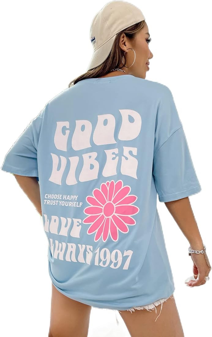 SOLY HUX Women's Oversized T Shirts Graphic Tees Letter Print Casual Summer Tops | Amazon (US)