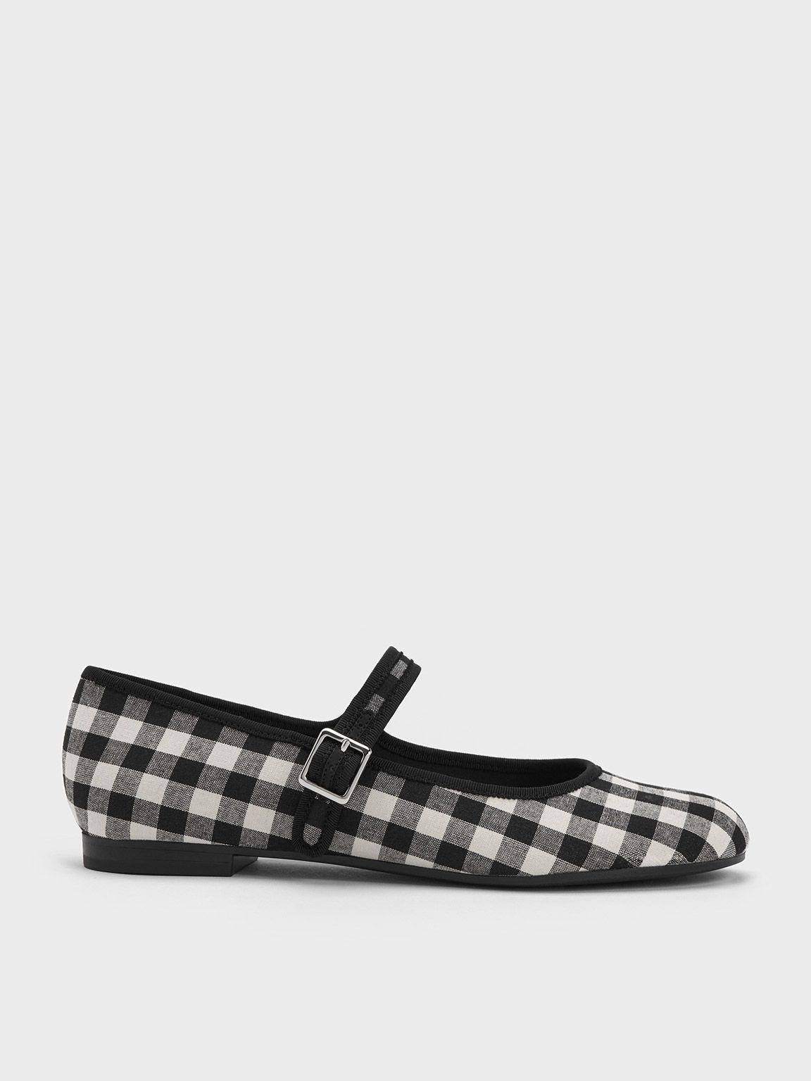 Black Textured Checkered Buckled Mary Jane Flats | CHARLES & KEITH UK | Charles & Keith UK