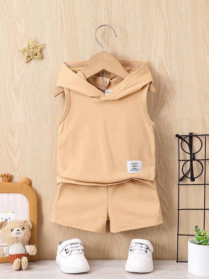 Baby Boy Patch Detail Hooded Tank Top & Shorts | SHEIN