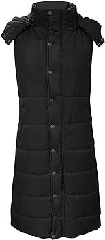 LUGOGNE Womens Puffer Vest Casual Knee Length Winter Jacket Dressy Solid Color Sleeveless Down Coat  | Amazon (US)