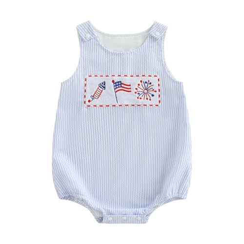 Kavousa 4th Of July Baby Boy Outfit American Flags Bubble Romper Jumpsuit Infant Boy Fourth Of July Outfit Summer Clothes (USA Sky Blue, 9-12 Months) | Amazon (US)