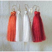 Long Silk Tassel Earring, Gift To Her, Red, Orange, White, Statement, Bridal Earrings, Red Tassel Ea | Etsy (US)