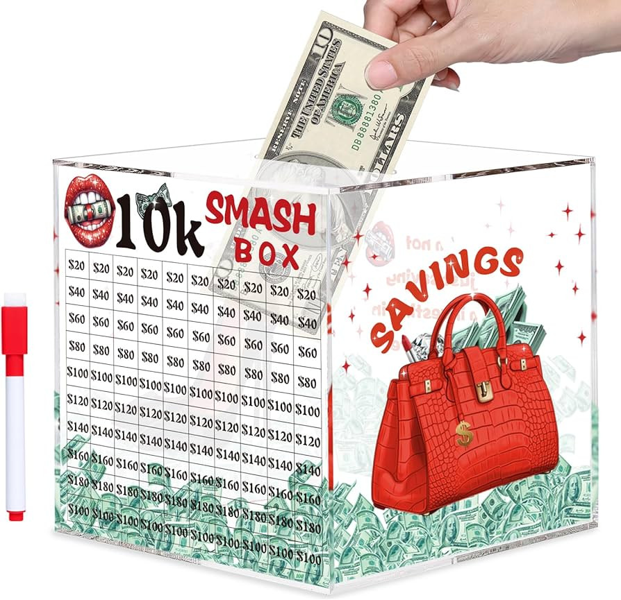 10k Smash Box for Money, Large Piggy Bank for Adults 10000 Savings Challenge Box, Money Saving Bo... | Amazon (US)