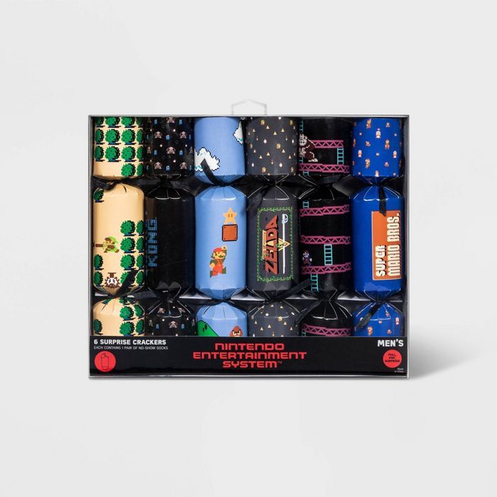 Men's Nintendo Retro Mario Holiday Surprise Cracker 6pk Socks - Assorted Colors 10-13 | Target