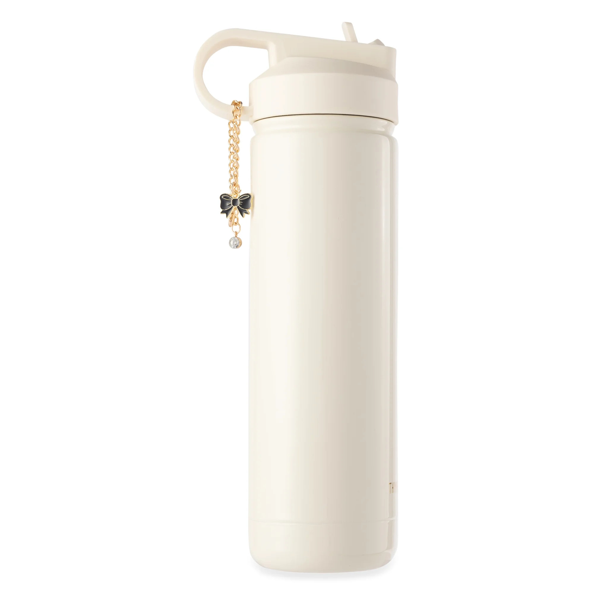 Thyme & Table 26 fl oz Water Bottle with Straw Lid, Cream with Bow Gold Charm | Walmart (US)