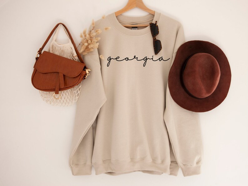 Georgia Sweatshirt Atlanta Crewneck Trendy GA Apparel Minimalist Cursive State Pullover Universit... | Etsy (US)