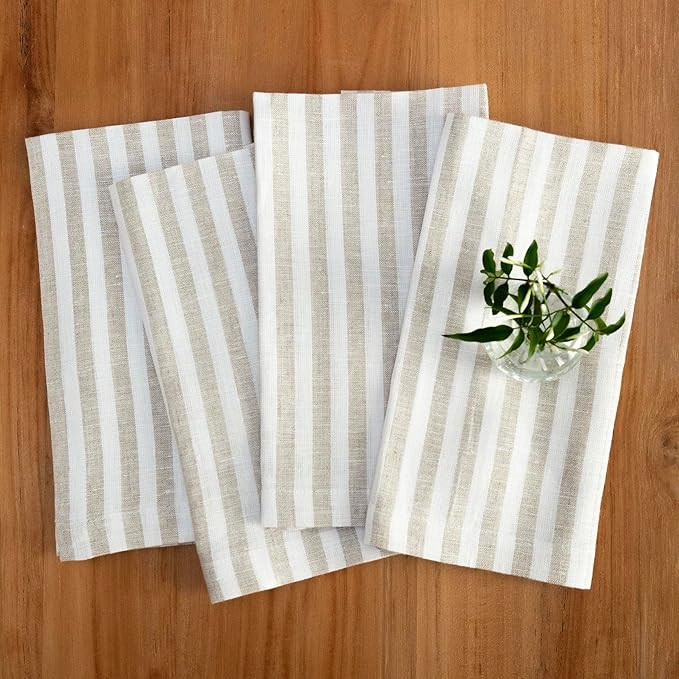 Solino Home Linen Napkins Set of 4-100% Pure Linen Amalfi Stripe Natural and White Cloth Dinner N... | Amazon (US)