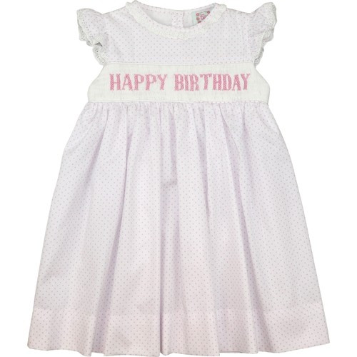 Pink Dot Pique Smocked Happy Birthday Dress | Cecil and Lou