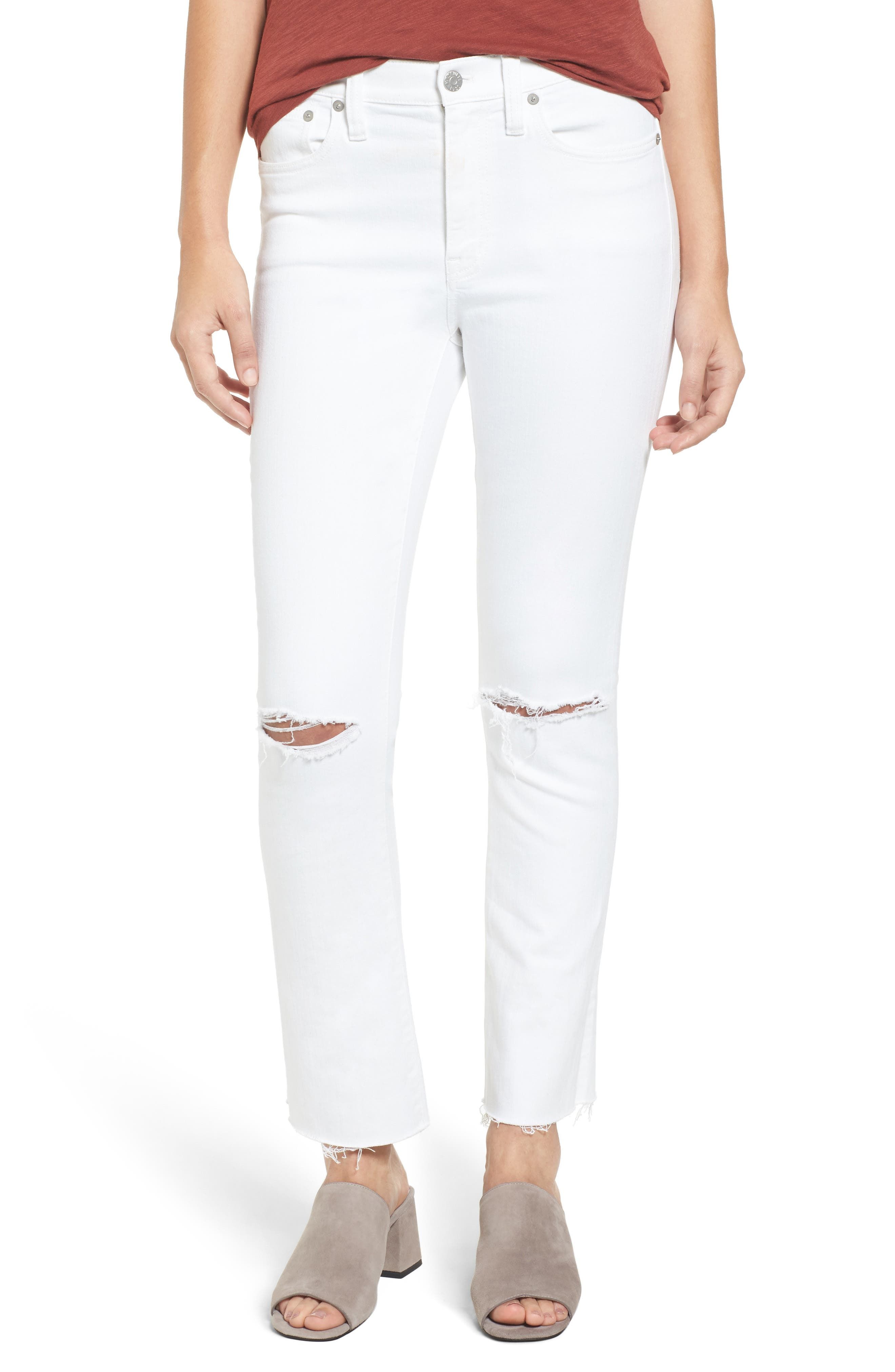 Cali Distressed Demi Boot Jeans (Pure White) | Nordstrom