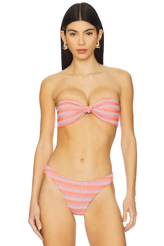 MILLY Stripe Knot Bandeau Bikini Top in Orange & White from Revolve.com | Revolve Clothing (Global)