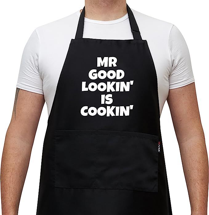 Savvy Designs Aprons for Men - Adjustable Black Apron with Pockets, Mr Good Lookin is Cookin - Un... | Amazon (US)