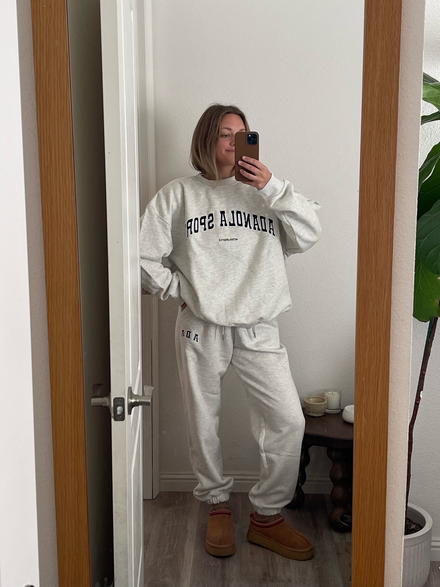 Wearing medium in the sweats 