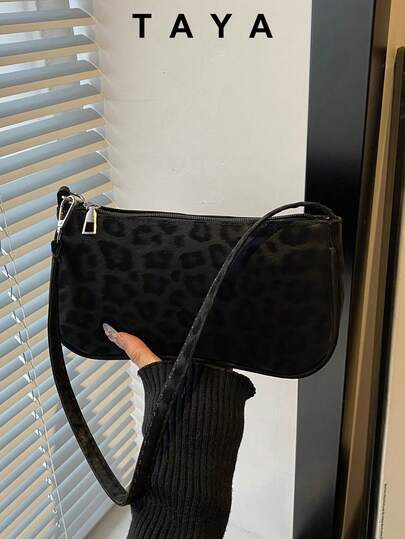 Women's Retro Suede Leopard Print Shoulder Bag, Suitable For Dates, Outings And Parties | SHEIN