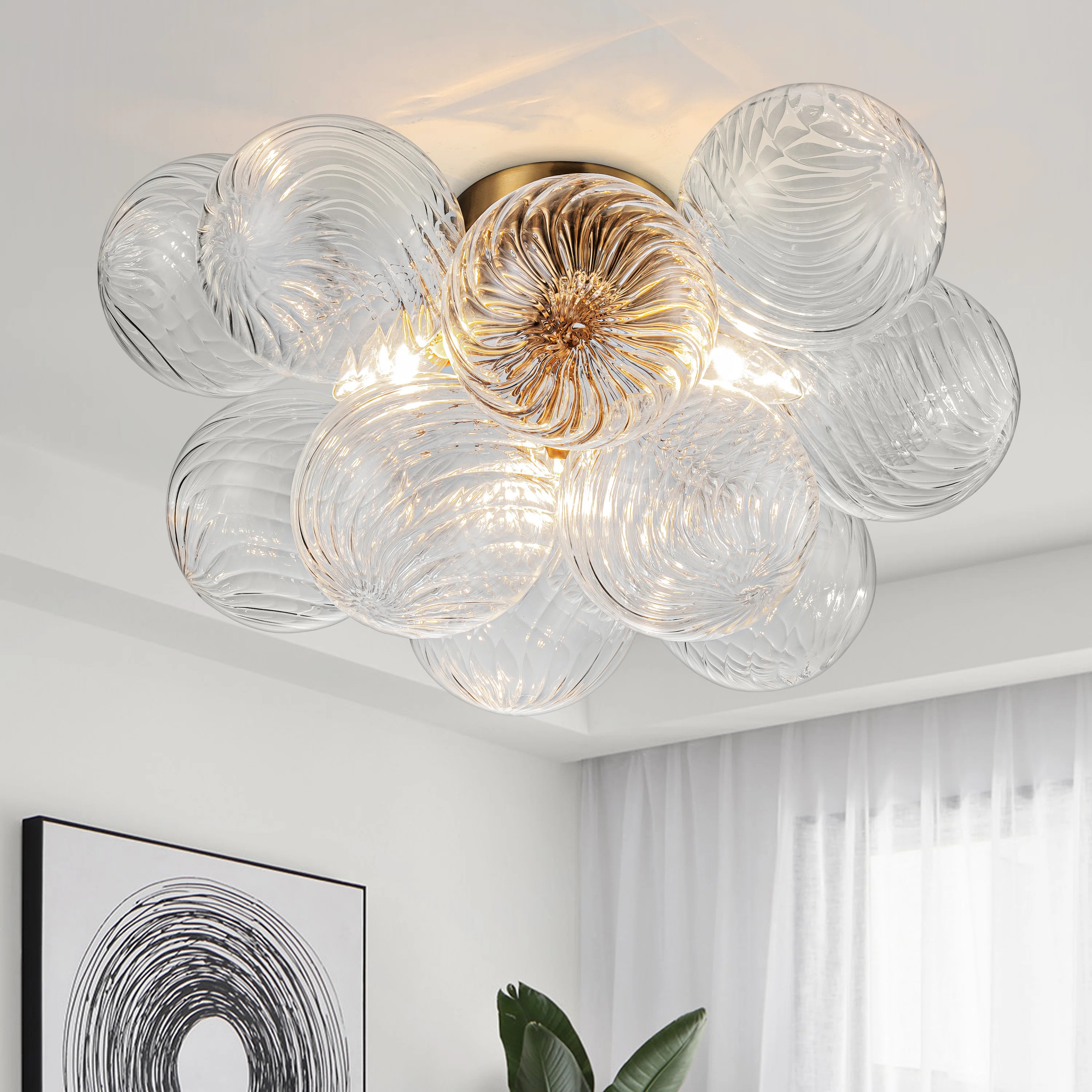 Ahona 3 - Light Dimmable Semi Flush Mount With 13 Swirled Glass Globe Bubble Ball | Wayfair North America