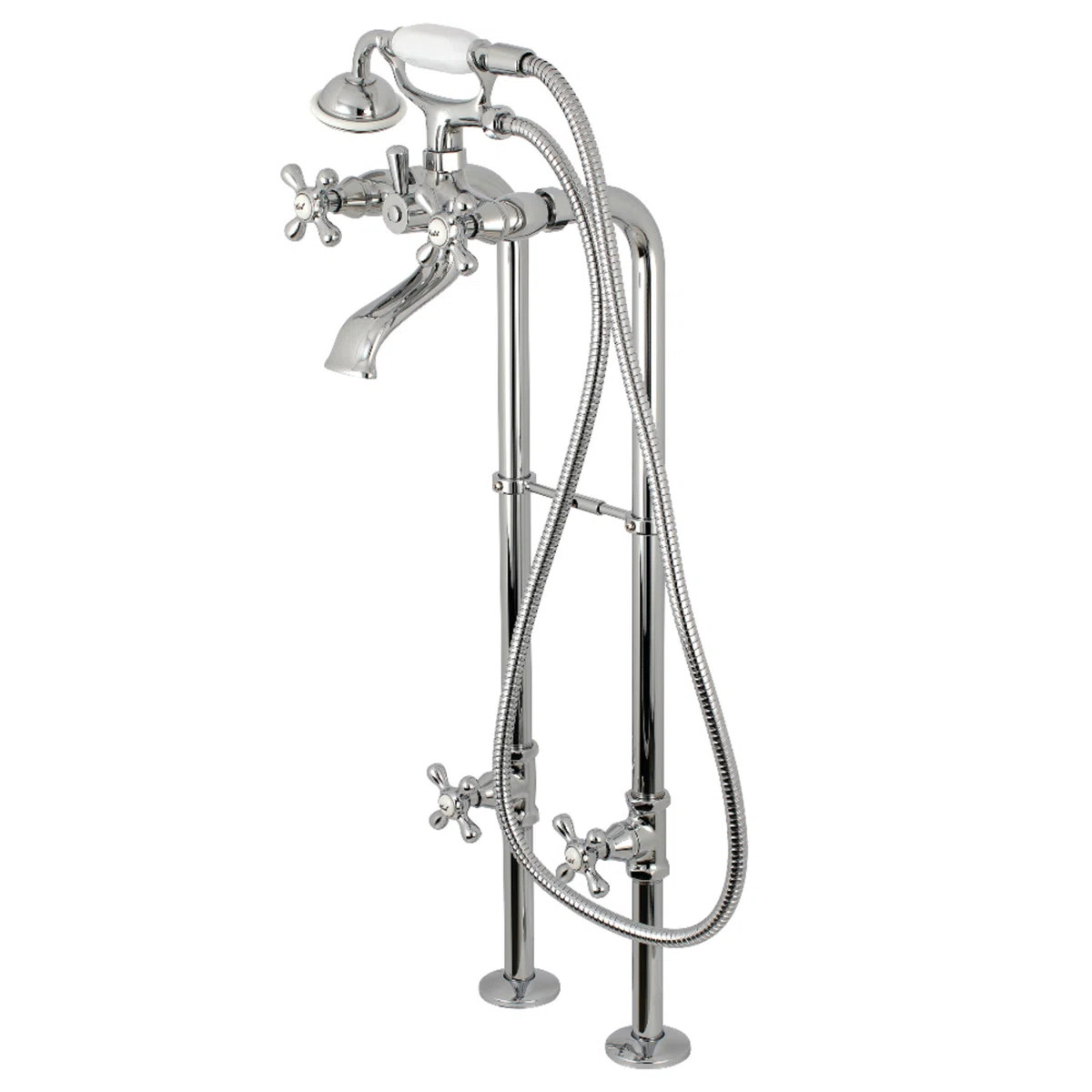 Kingston Brass Kingston Three-Handle 2-Hole Freestanding Tub Faucet with Supply Line and Stop Val... | Wayfair North America