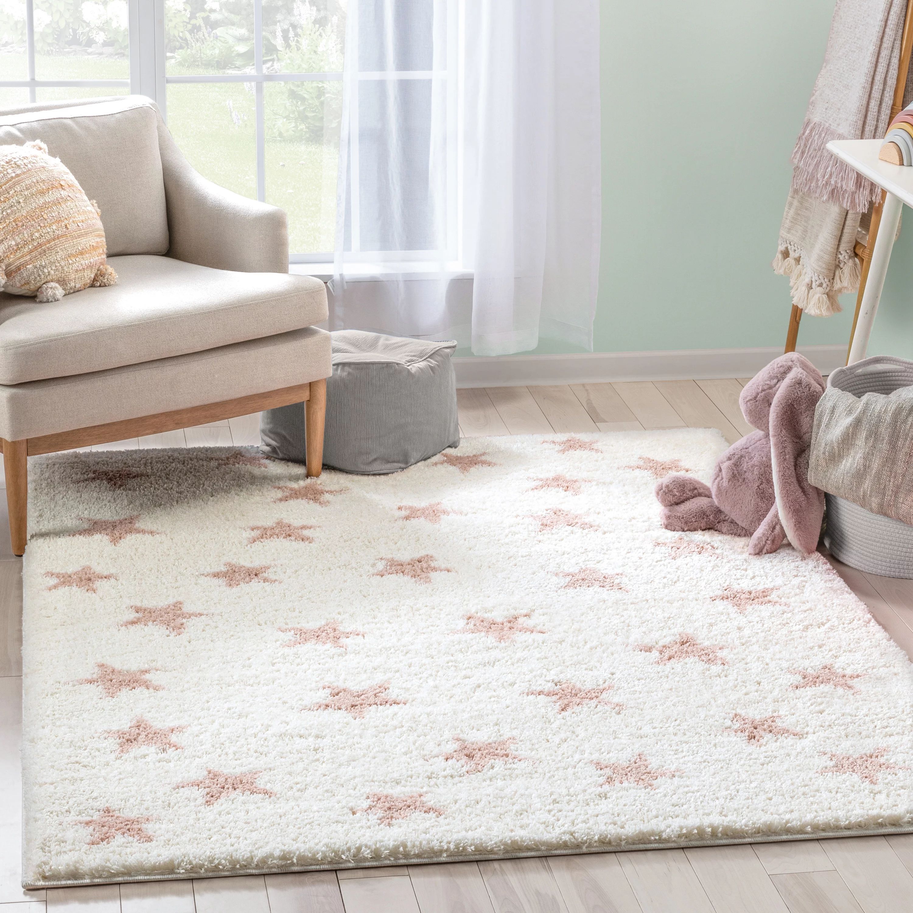 Well Woven Celestia Ivory & Pink Stars Pattern Stain-resistant Area Rug 5x7 (5'3" x 7'3") | Walmart (US)